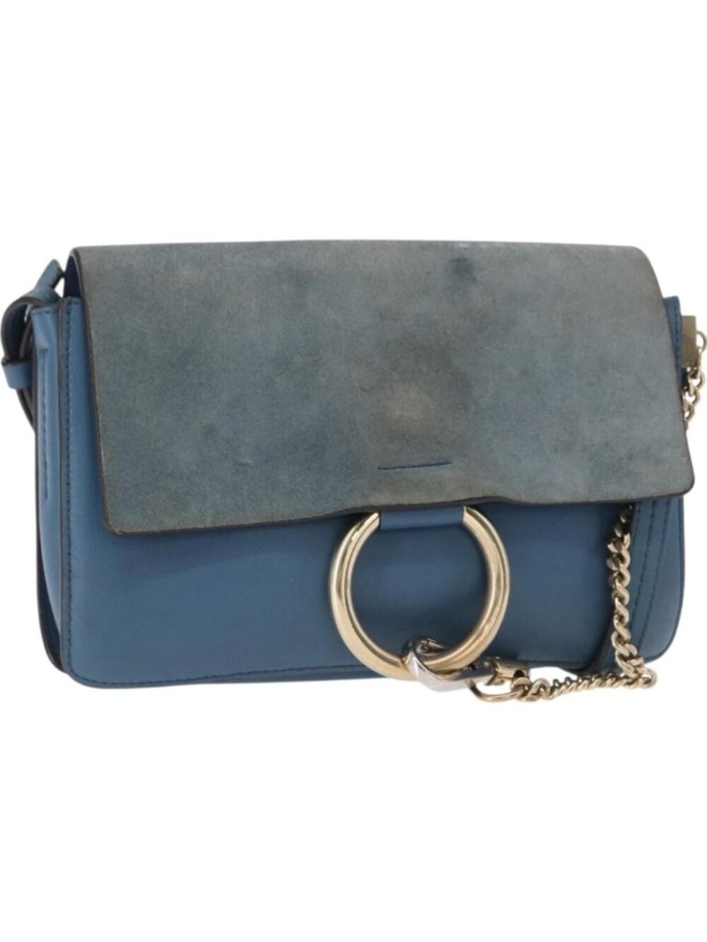 Chloe Fay Shoulder Bag Suede Leather Blue Gold